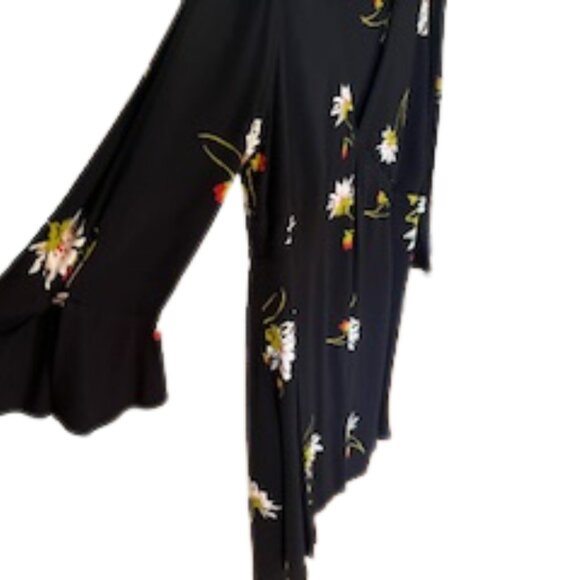 FREE PEOPLE Time On My Side Black Floral Wrap Dress LARGE - Picture 6 of 10